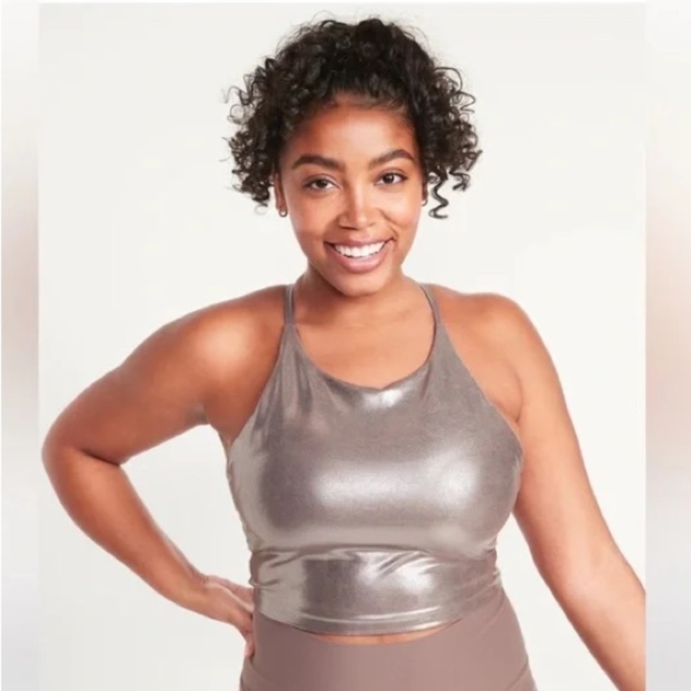 NWT OLD NAVY Active Powersoft Silver Shine Bra Top Size XXL
